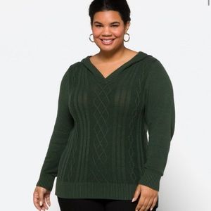 Afon Cable Knit Cotton Blend Hooded Sweater